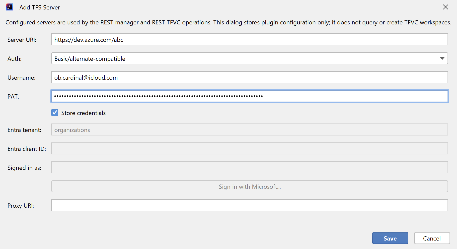 Step 2 Add the server row dialog with server URI, authentication choice, credential fields, and proxy URI
